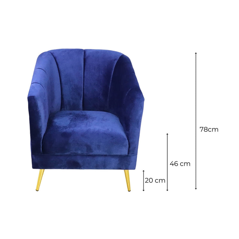 Medidas sillón ocasional terciopelo azul pequeño económico norval