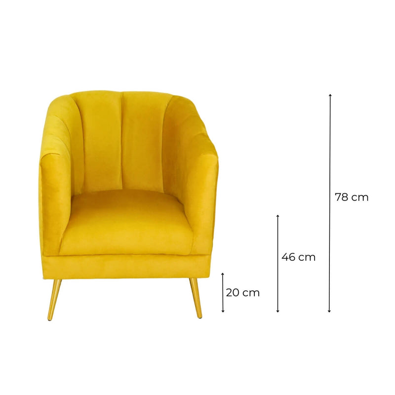 Medidas sillón ocasional terciopelo amarillo pequeño económico norval