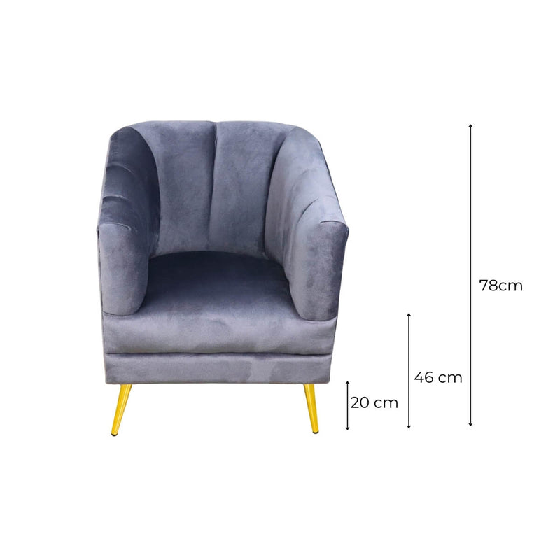 Medidas sillón ocasional terciopelo gris pequeño económico norval